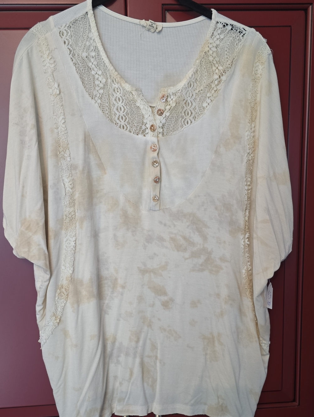 Women's Cream Lace-Trim Henley Top POL TOP Size Small